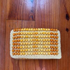 Beaded Raffia Clutch - Yellow and Orange